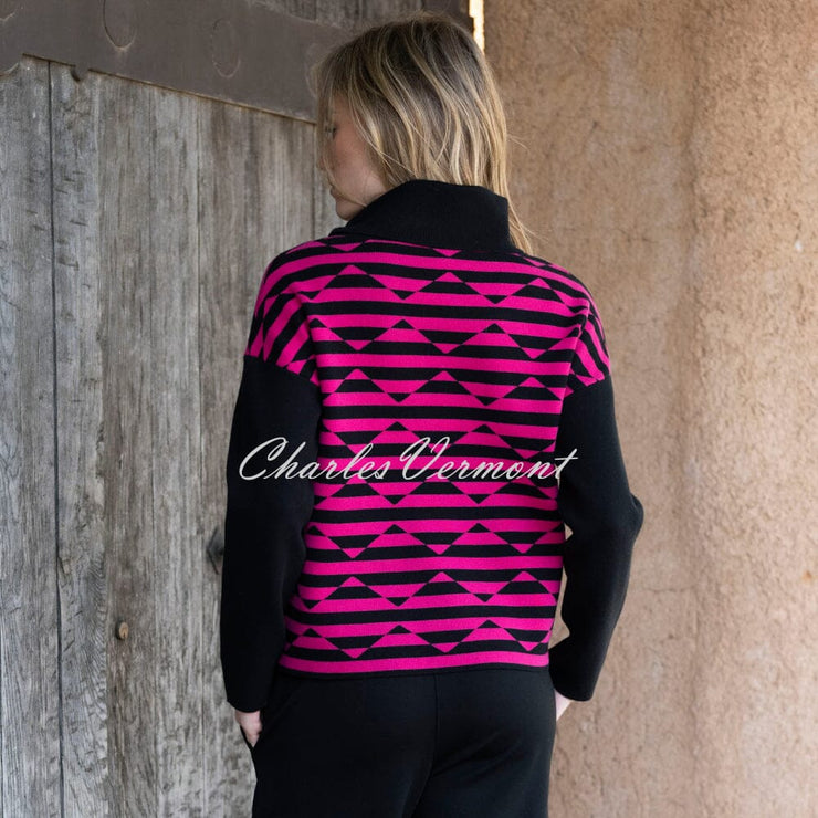 Marble Geometric Print Sweater - Style 8106-126 (Fuchsia / Black)
