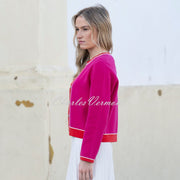Marble Contrast Trim Cardigan Jacket - Style 8108-126 (Fuchsia / Red)