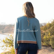 Marble Contrast Trim Cardigan Jacket - Style 8108-223 (Seafoam / Tobacco)