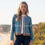 Marble Contrast Trim Cardigan Jacket - Style 8108-223 (Seafoam / Tobacco)