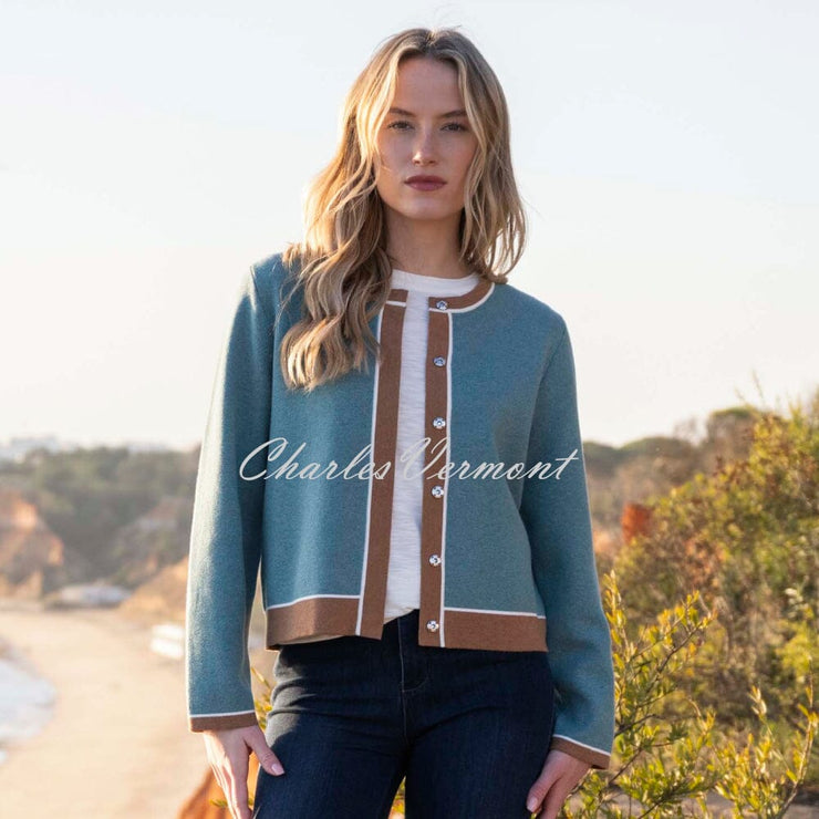 Marble Contrast Trim Cardigan Jacket - Style 8108-223 (Seafoam / Tobacco)
