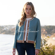 Marble Contrast Trim Cardigan Jacket - Style 8108-223 (Seafoam / Tobacco)