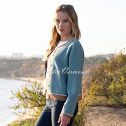 Marble Contrast Trim Cardigan Jacket - Style 8108-223 (Seafoam / Tobacco)