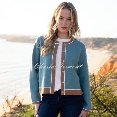 Marble Contrast Trim Cardigan Jacket - Style 8108-223 (Seafoam / Tobacco)