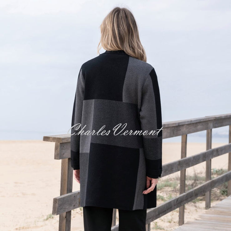 Marble Patterned Knit Cardigan Jacket - Style 8110-105 (Charcoal / Black)