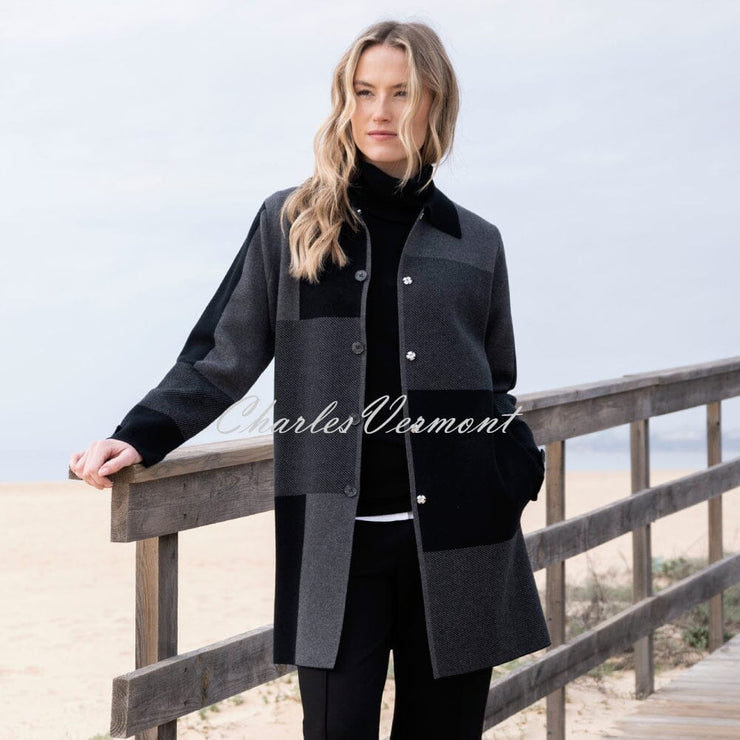 Marble Patterned Knit Cardigan Jacket - Style 8110-105 (Charcoal / Black)