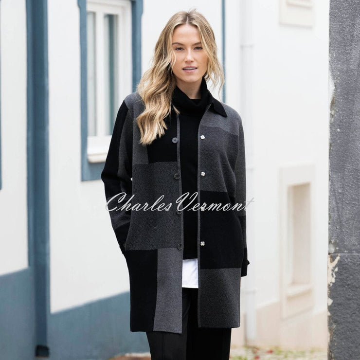 Marble Patterned Knit Cardigan Jacket - Style 8110-105 (Charcoal / Black)