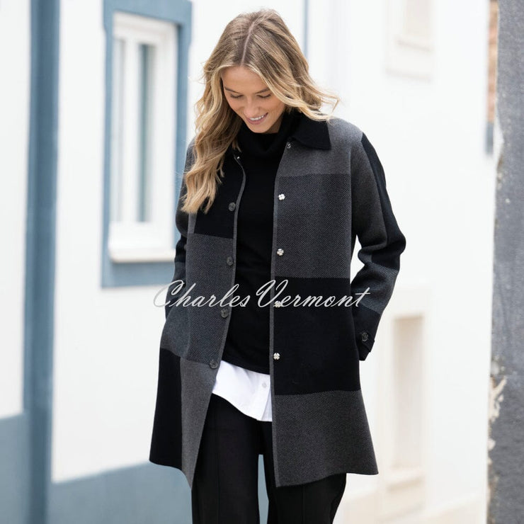 Marble Patterned Knit Cardigan Jacket - Style 8110-105 (Charcoal / Black)