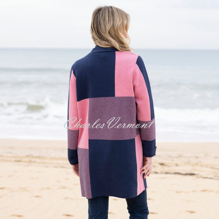 Marble Patterned Knit Cardigan Jacket - Style 8110-230 (Rose / Navy)