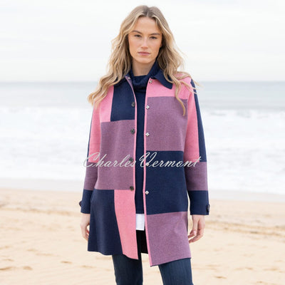 Marble Patterned Knit Cardigan Jacket - Style 8110-230 (Rose / Navy)