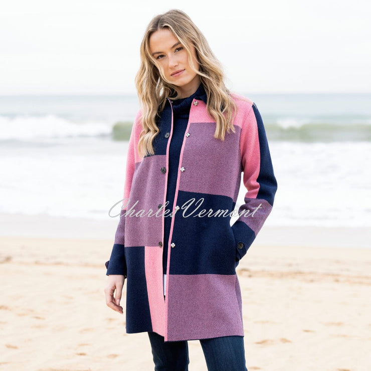 Marble Patterned Knit Cardigan Jacket - Style 8110-230 (Rose / Navy)