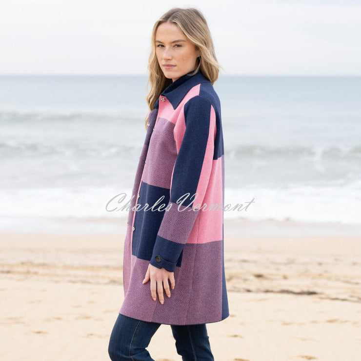 Marble Patterned Knit Cardigan Jacket - Style 8110-230 (Rose / Navy)