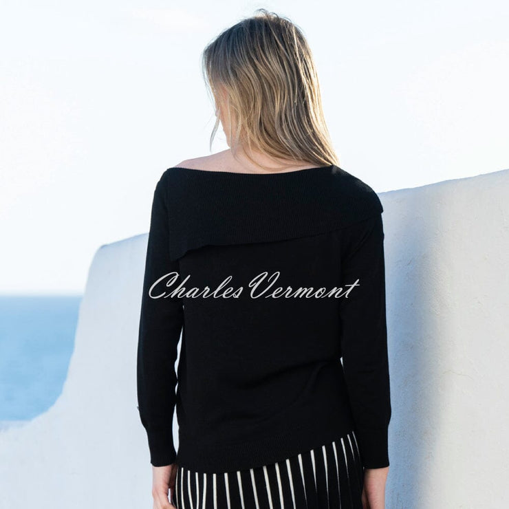 Marble Off-The-Shoulder Button Detail Sweater - Style 8121-101 (Black)