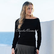 Marble Off-The-Shoulder Button Detail Sweater - Style 8121-101 (Black)