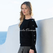 Marble Off-The-Shoulder Button Detail Sweater - Style 8121-101 (Black)