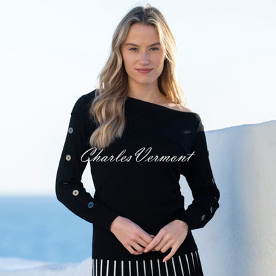 Marble Off-The-Shoulder Button Detail Sweater - Style 8121-101 (Black)