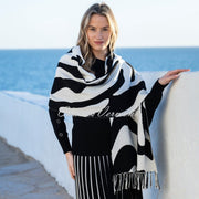 Marble Abstract Monochrome Print Scarf - Style 8138-104 (Ivory / Black)