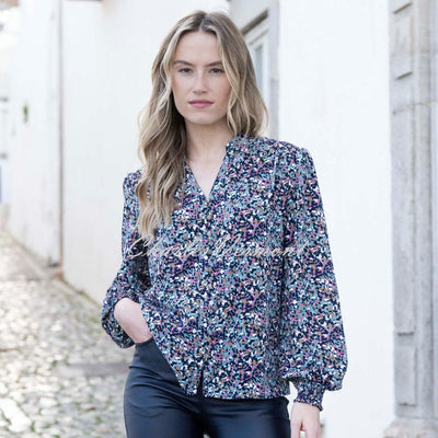 Marble Abstract Print Blouse - Style 8155-223 (Seafoam / Multi)
