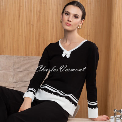 Alison Sheri Sweater Top With Bow And Pearl Detailing - Style A46365 (Black)