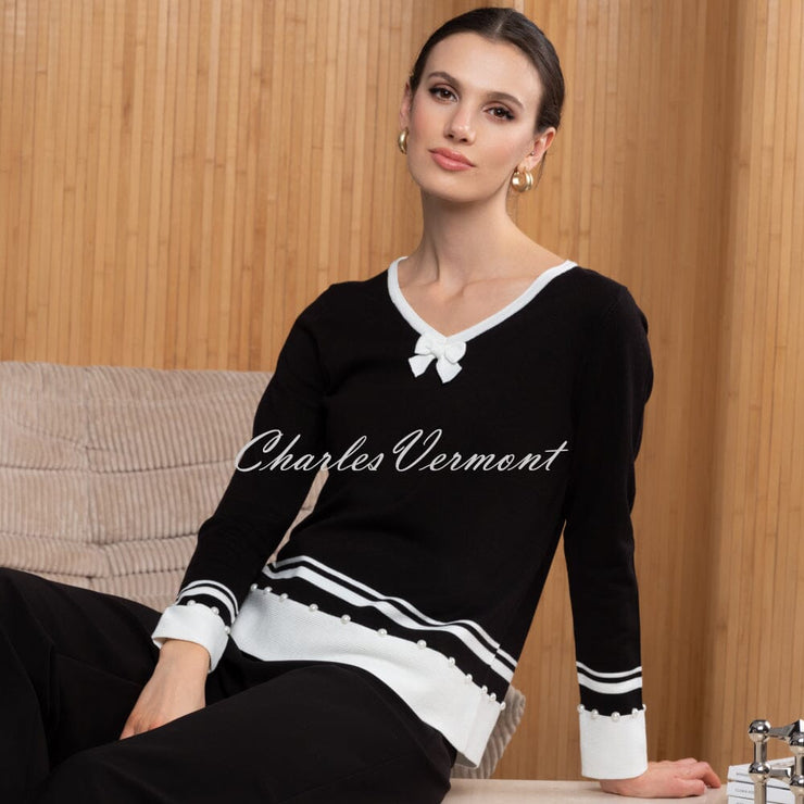 Alison Sheri Sweater Top With Bow And Pearl Detailing - Style A46365 (Black)