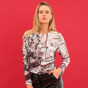 Dolcezza 'Piano Blues III' Collarless Button Jacket - Style 75698