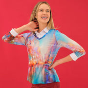 Dolcezza 'The Blue City' 2-In-1 Sweater With Shirt Insert - Style 75711