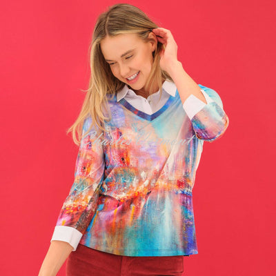Dolcezza 'The Blue City' 2-In-1 Sweater With Shirt Insert - Style 75711