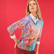 Dolcezza 'The Blue City' 2-In-1 Sweater With Shirt Insert - Style 75711