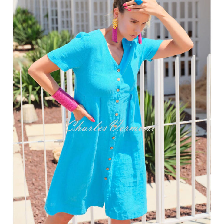 dolcezza linen dress Dolcezza 25703 Pink/Multi-Color Floral Print Linen Dress