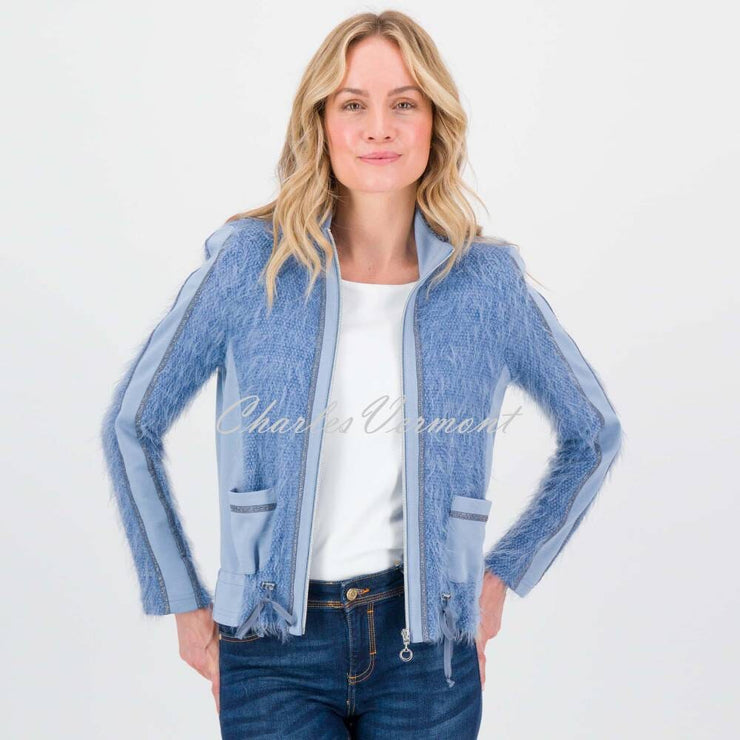 Just White Textured Knit Zip Jacket - Style J3583