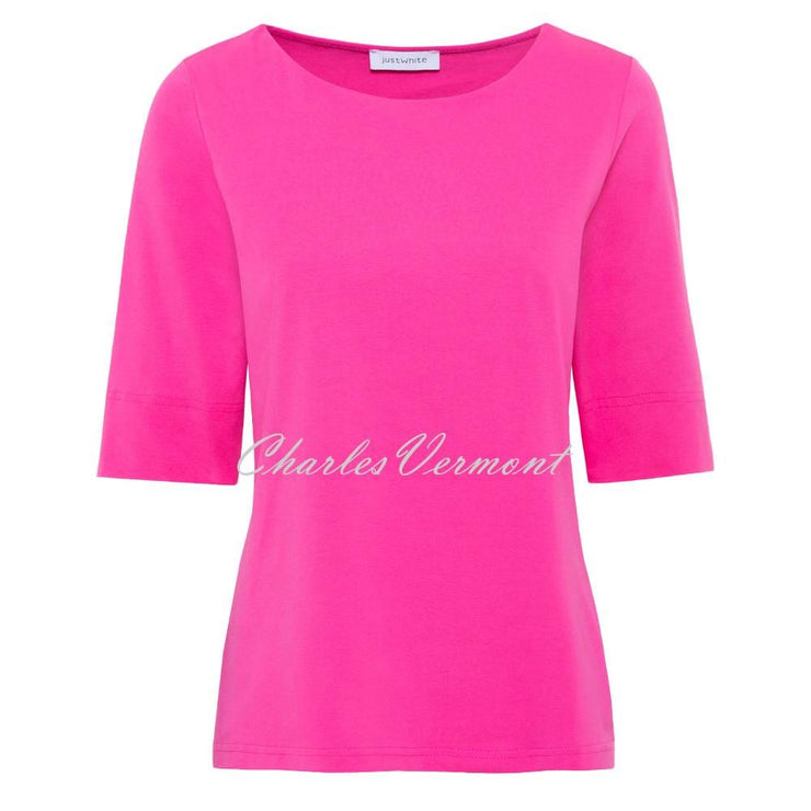 Just White Half Sleeve Top - Style J3607 (Bright Pink)
