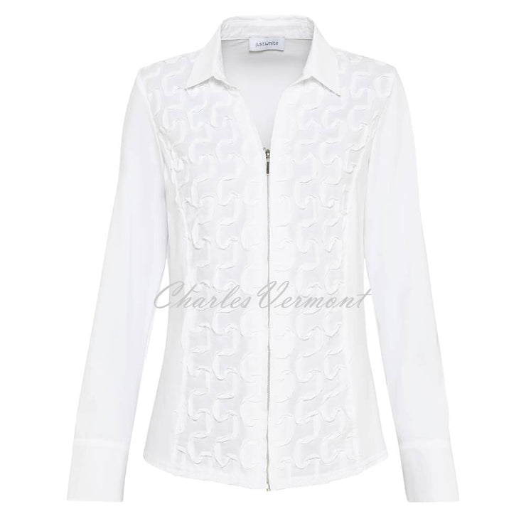 Just White Zip Blouse - Style J3614