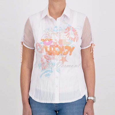 Just White Blouse With Rhinestone Detail - Style J4275