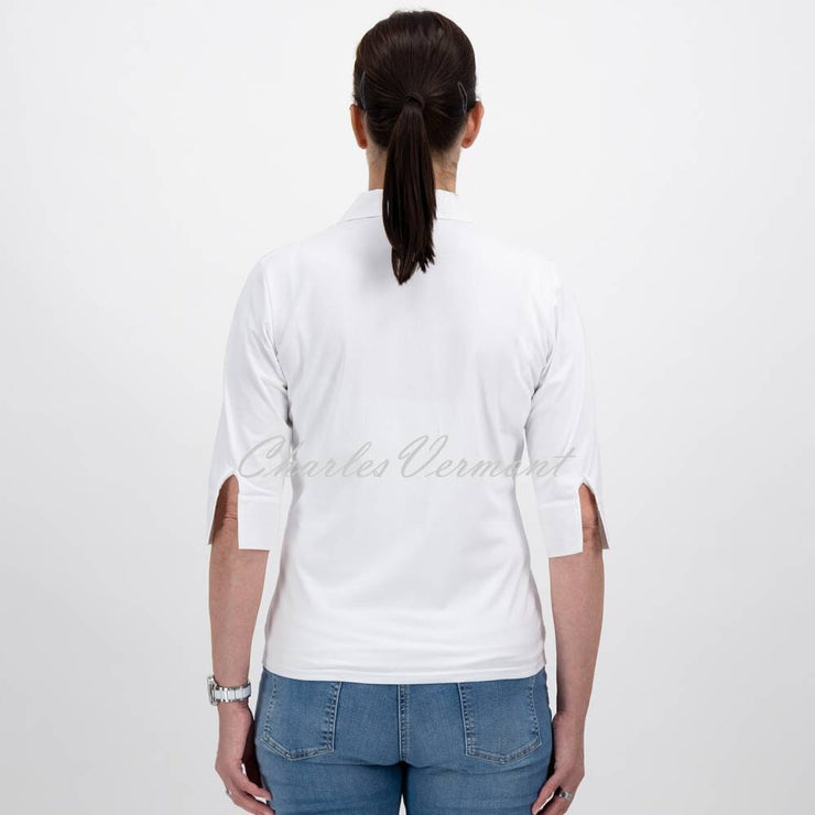 Just White Jersey Stretch Blouse with Embroided Front Panel - Style J4323