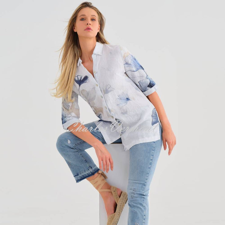 Dolcezza 'Indigo Melody' Linen Blouse - Style 25790