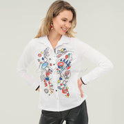 Dolcezza Printed Blouse with Rhinestone Detailing - Style 73644