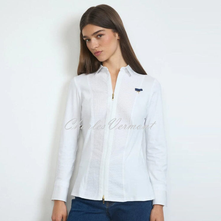 Tinta 'Amaia' Zip Blouse With Navy Bow Brooch - Style 3857301