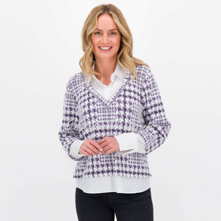 Just White 2-in-1 Houndstooth Sweater Top - Style J3590