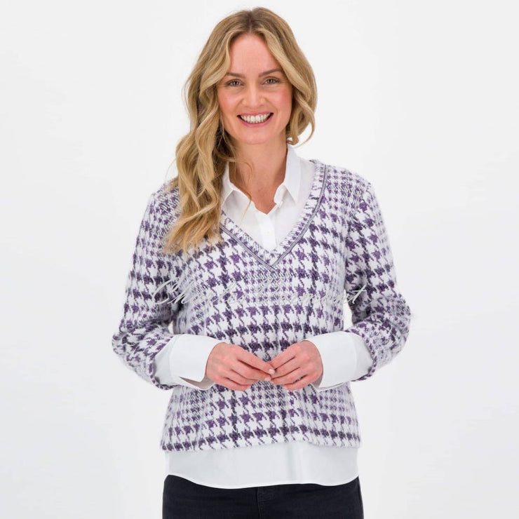 Just White 2-in-1 Houndstooth Sweater Top - Style J3590