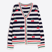 Vilagallo Striped Knit Cardigan With Cherry Embroidery - Style 32728