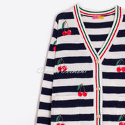 Vilagallo Striped Knit Cardigan With Cherry Embroidery - Style 32728