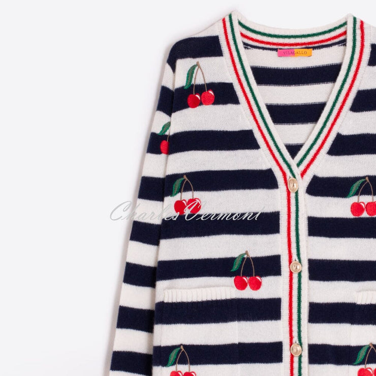 Vilagallo Striped Knit Cardigan With Cherry Embroidery - Style 32728