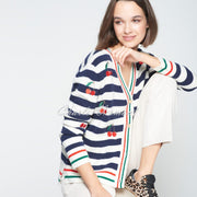 Vilagallo Striped Knit Cardigan With Cherry Embroidery - Style 32728