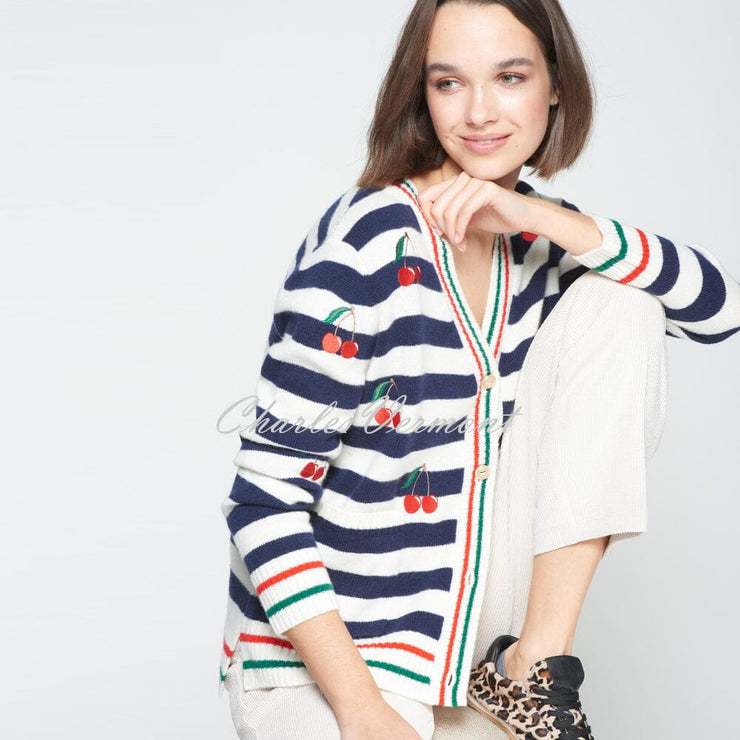 Vilagallo Striped Knit Cardigan With Cherry Embroidery - Style 32728