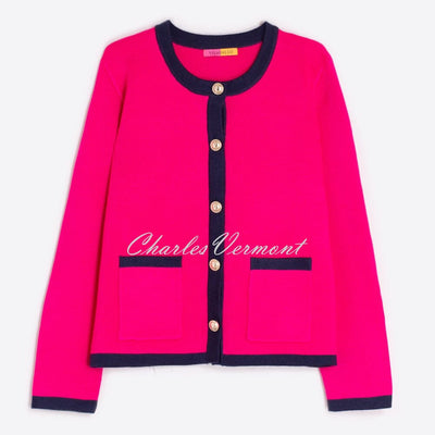 Vilagallo Fuchsia Cardigan Jacket With Navy Trim - Style 32765