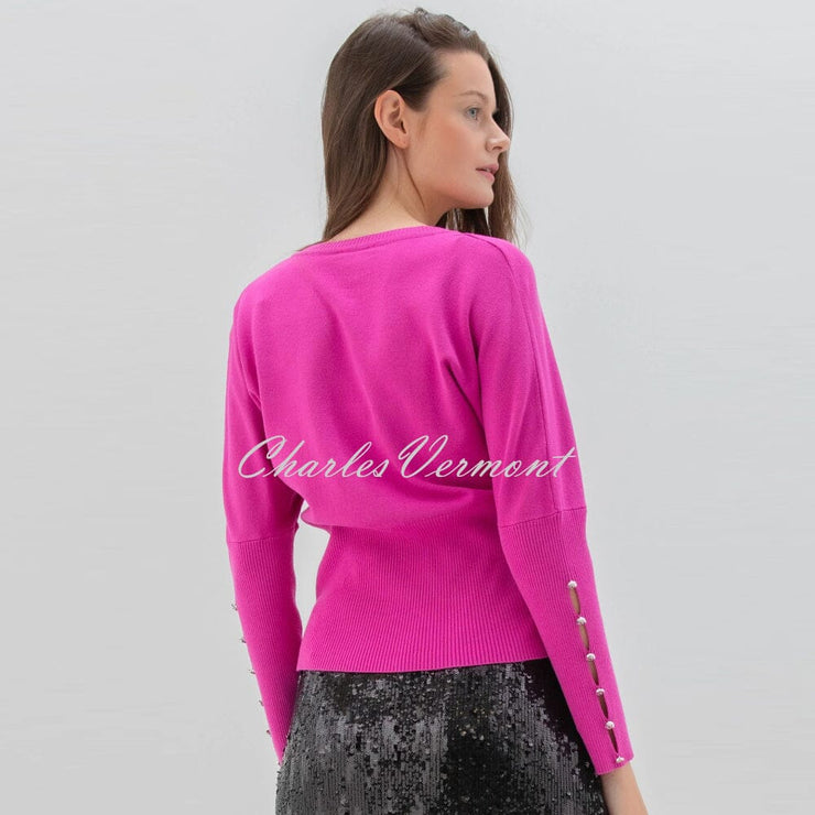 Marble V-Neck Sweater - Style 7527-222 (Magenta)