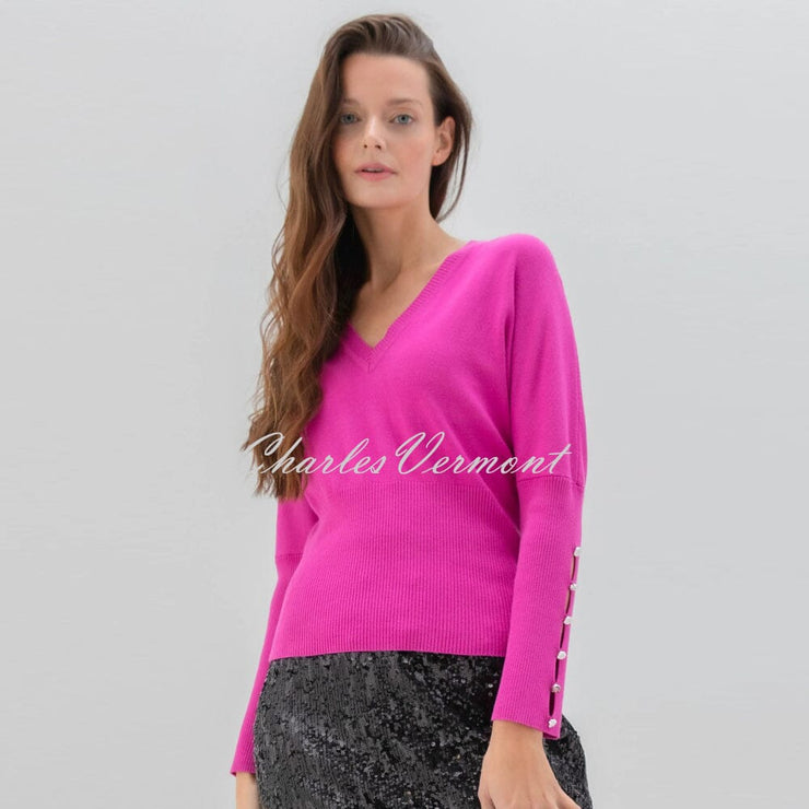 Marble V-Neck Sweater - Style 7527-222 (Magenta)
