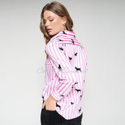 Vilagallo Striped Blouse With Dog Silhouette Print - Style 32806