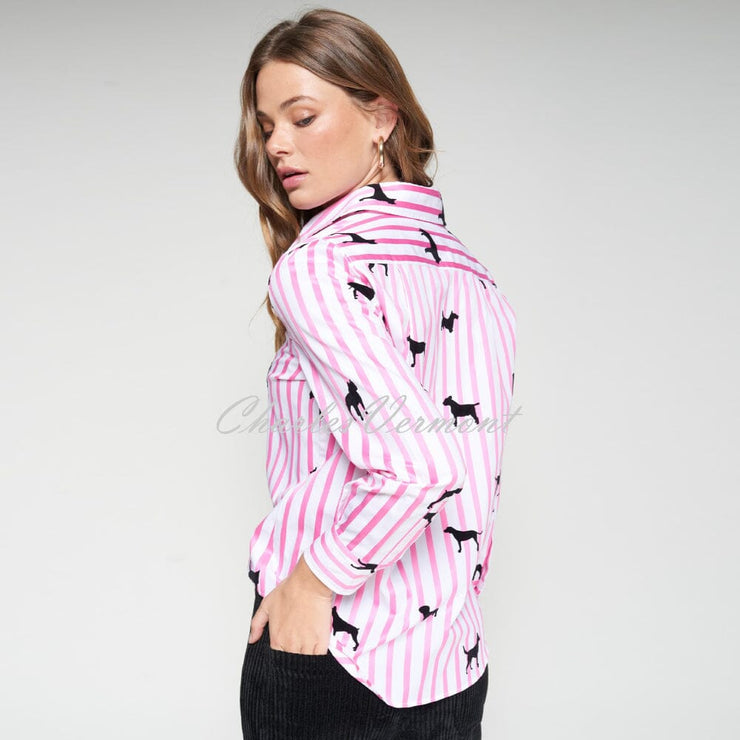 Vilagallo Striped Blouse With Dog Silhouette Print - Style 32806