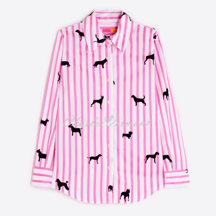Vilagallo Striped Blouse With Dog Silhouette Print - Style 32806